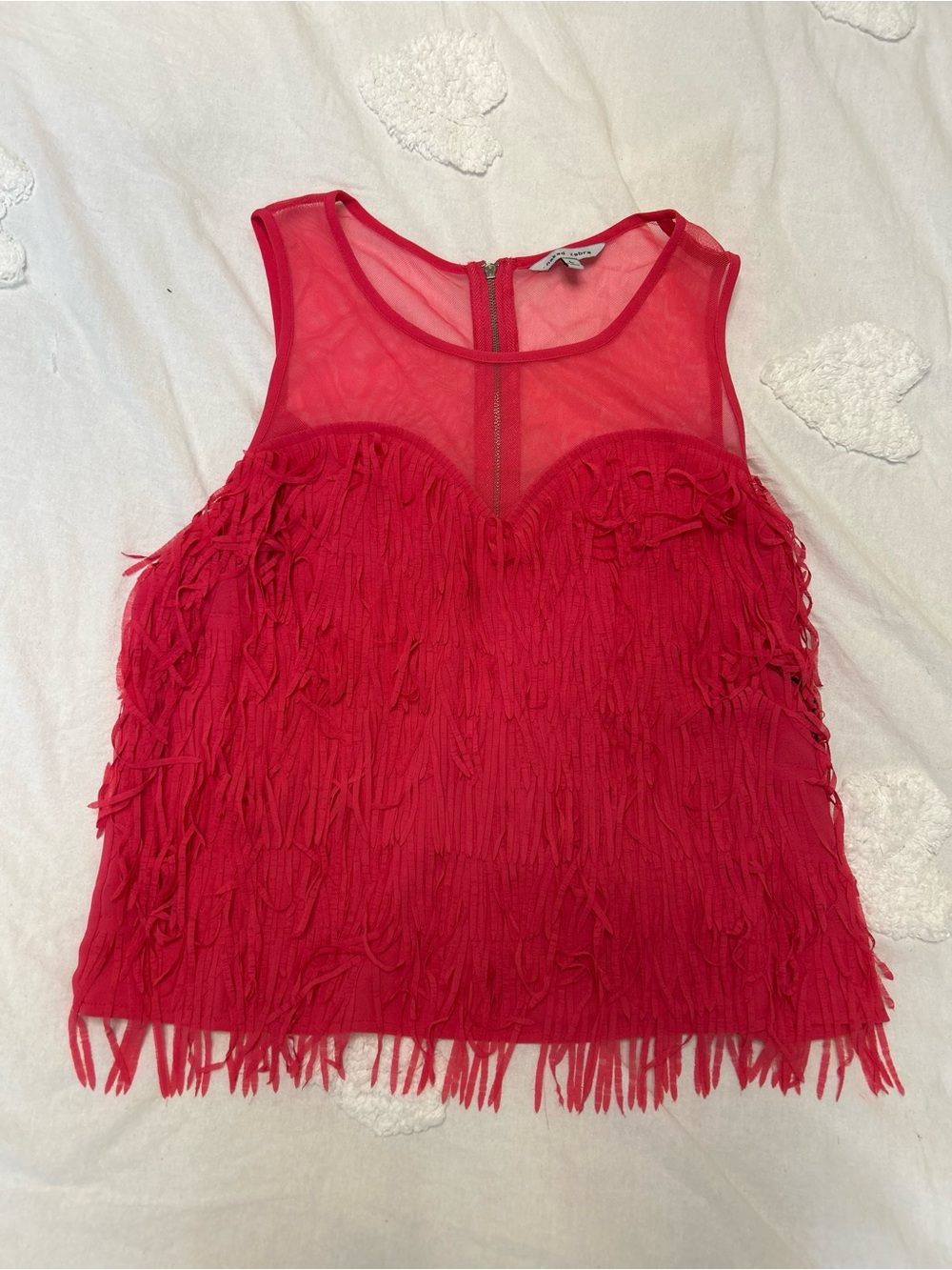 Red Fringe Mesh Tank Top